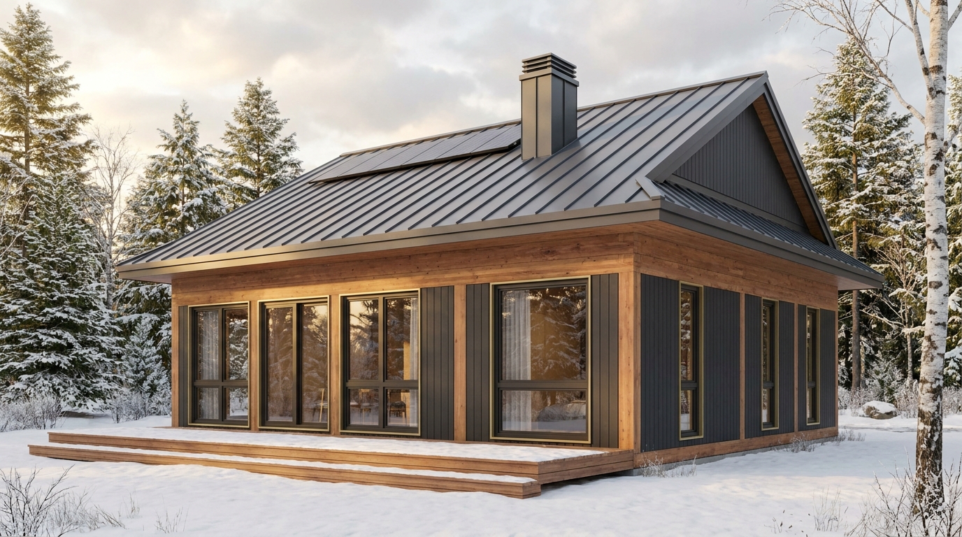 西の小屋 外観 — AI render based on BIM specs