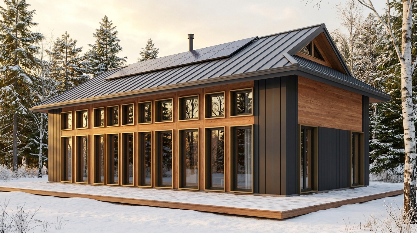 北の砦 外観 — AI render based on BIM specs