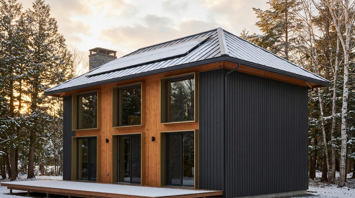森の小屋 外観 — AI render based on BIM specs