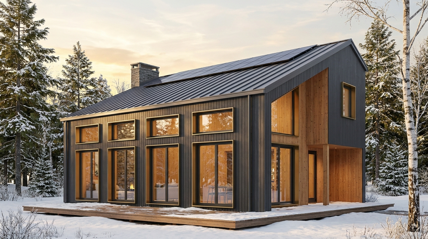 森の小屋 外観 — AI render based on BIM specs