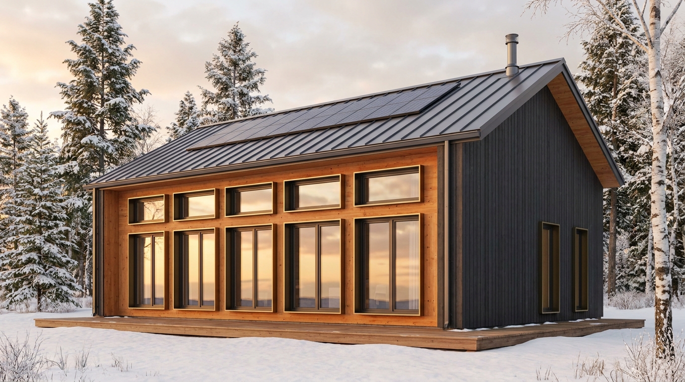 霜の庵 外観 — AI render based on BIM specs