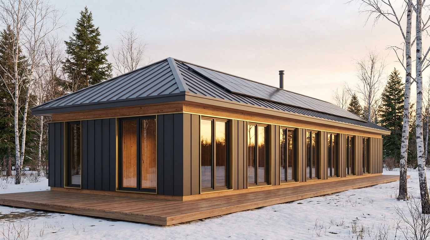 陽の小屋 外観 — AI render based on BIM specs