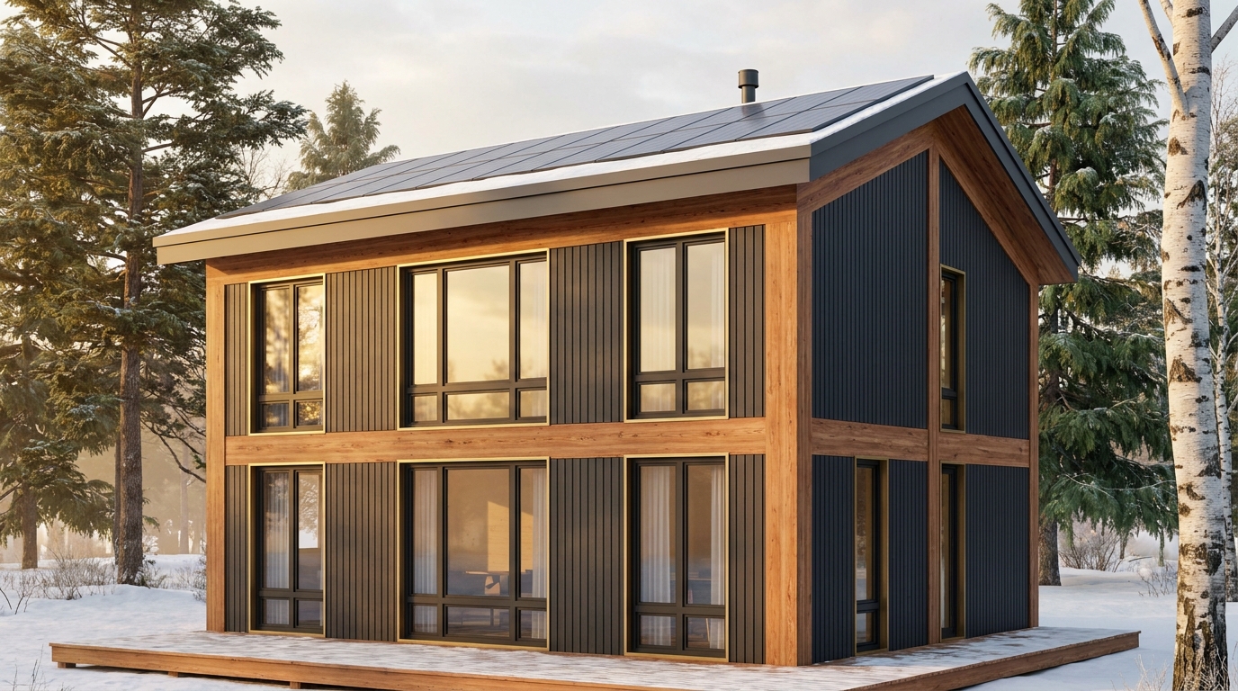 南の庵 外観 — AI render based on BIM specs