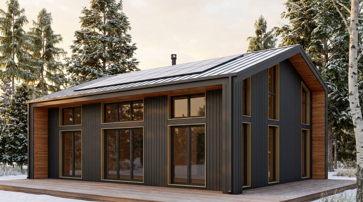 北の庵 外観 — AI render based on BIM specs