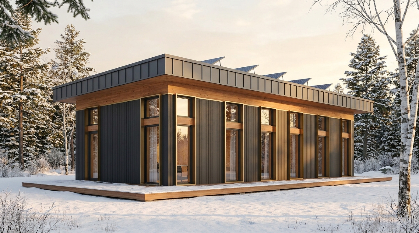 北の庵 外観 — AI render based on BIM specs