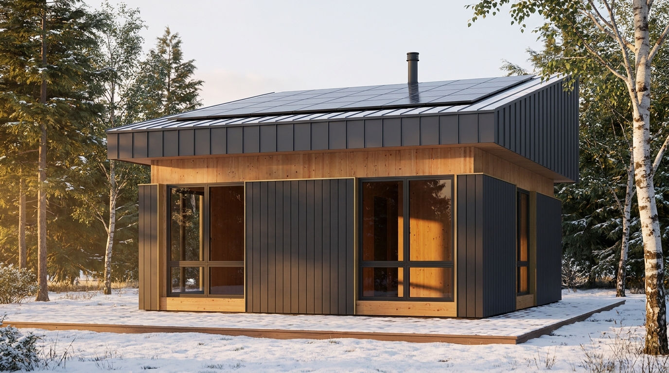 西の小屋 外観 — AI render based on BIM specs