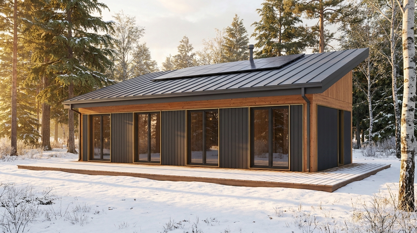 霜の庵 外観 — AI render based on BIM specs