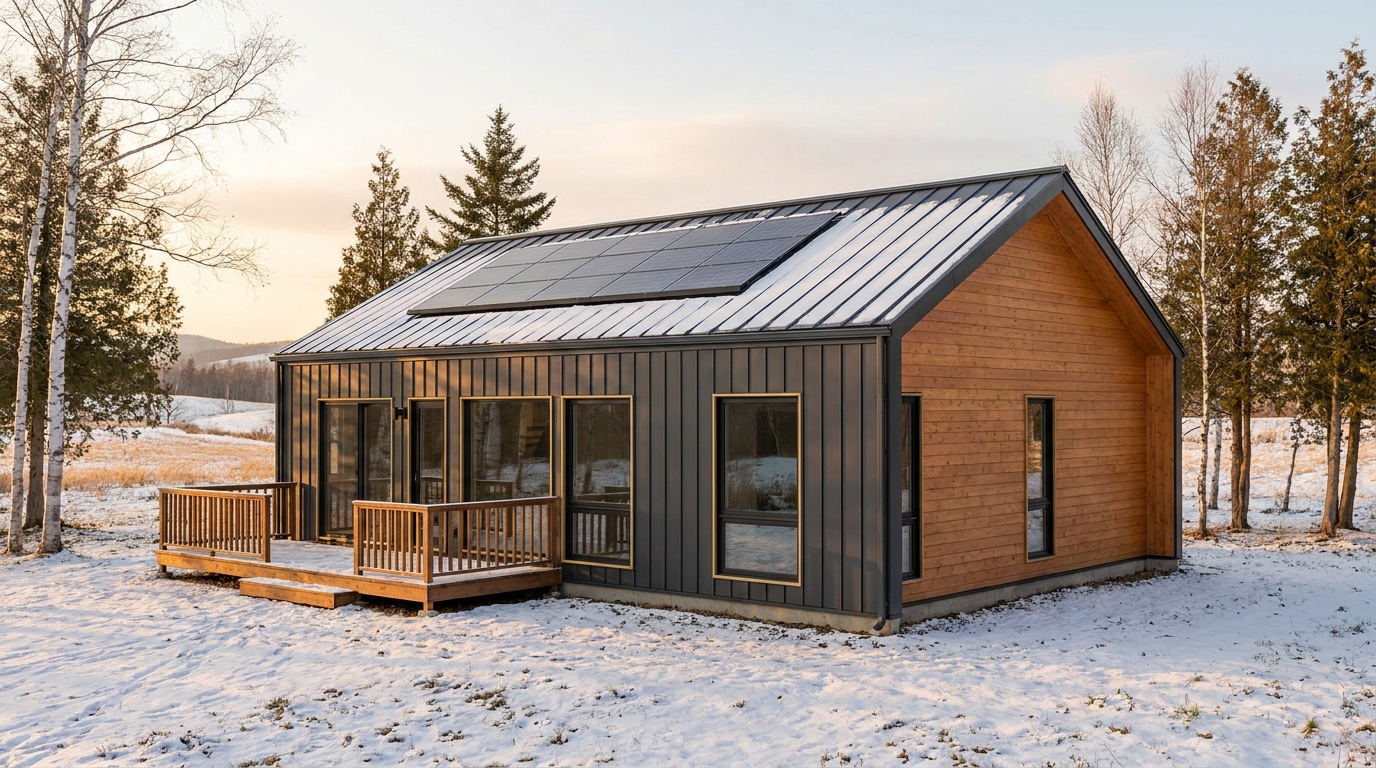 森の小屋 外観 — AI render based on BIM specs