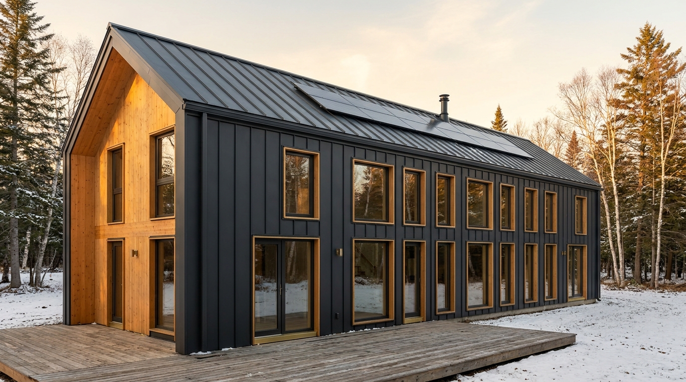 霧の小屋 外観 — AI render based on BIM specs