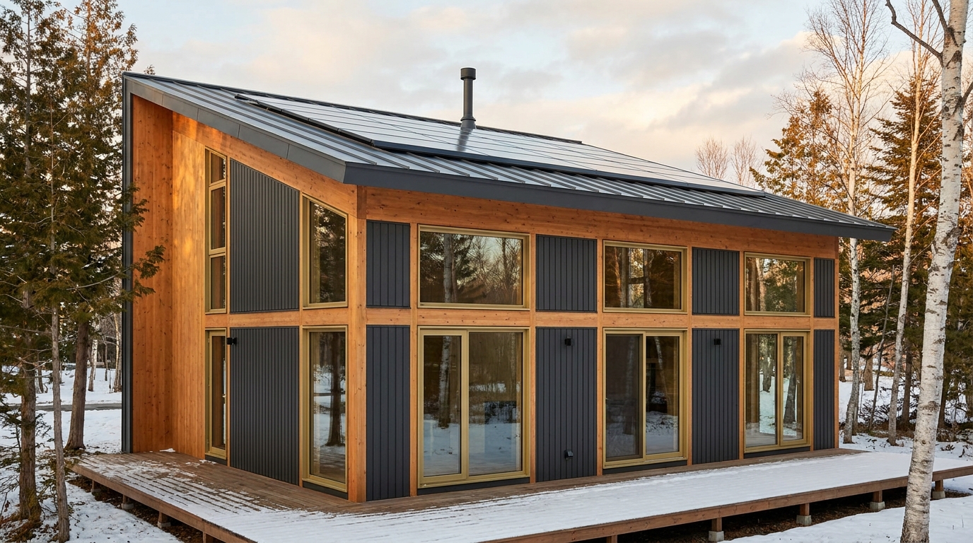 湖の小屋 外観 — AI render based on BIM specs
