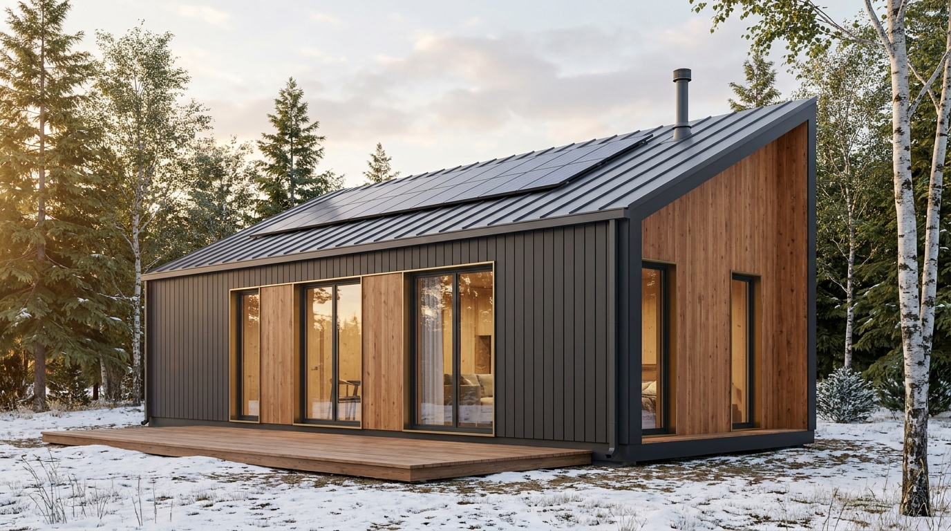 森の小屋 外観 — AI render based on BIM specs