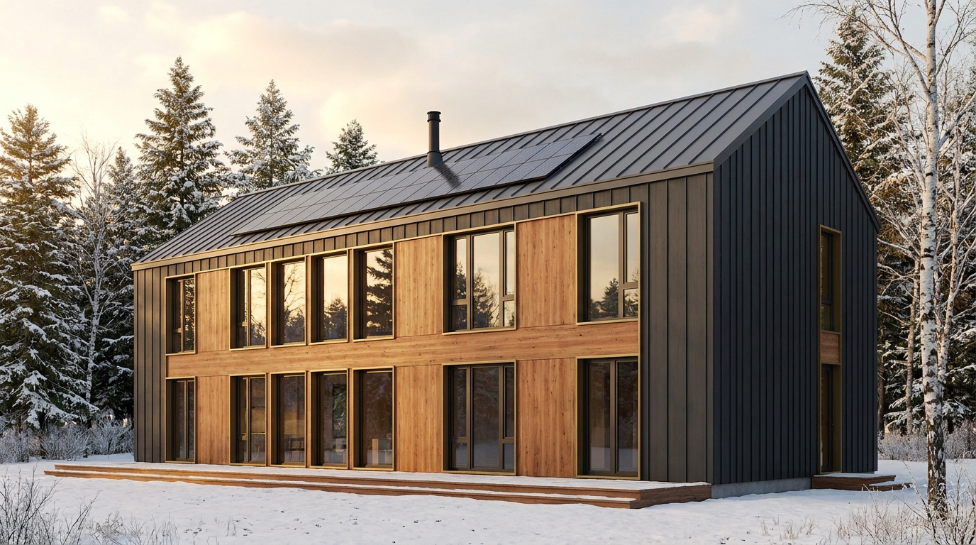 南の巣 外観 — AI render based on BIM specs