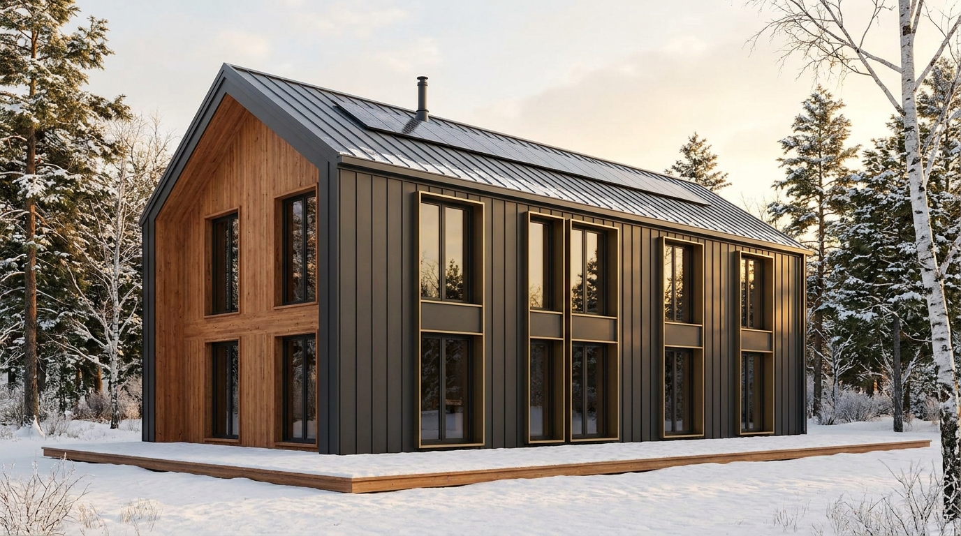 雪の砦 外観 — AI render based on BIM specs