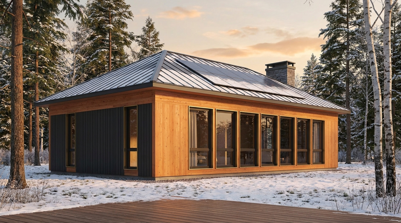 東の小屋 外観 — AI render based on BIM specs