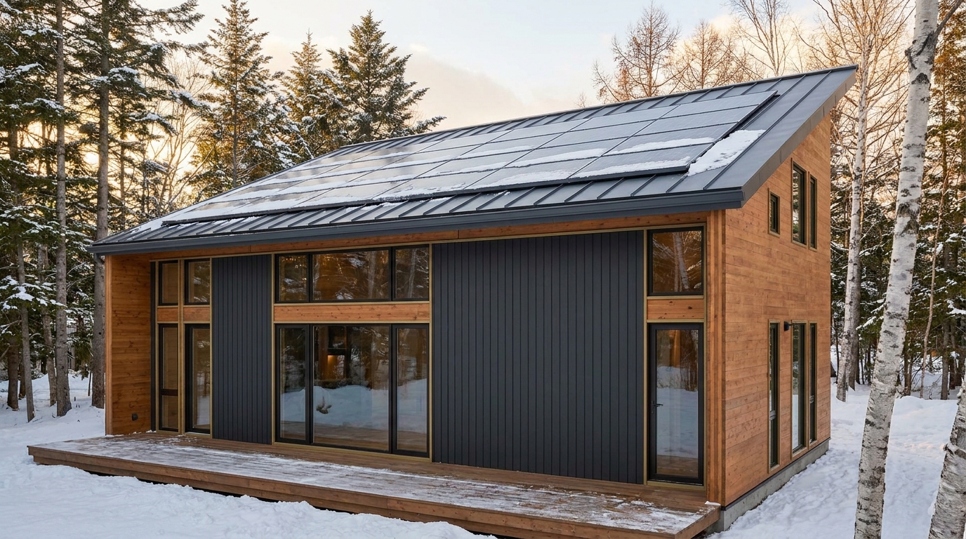 雪の家 外観 — AI render based on BIM specs