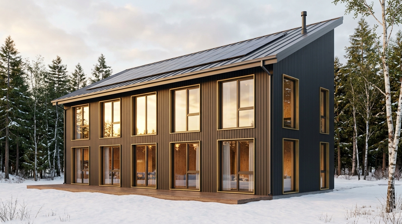 北の巣 外観 — AI render based on BIM specs