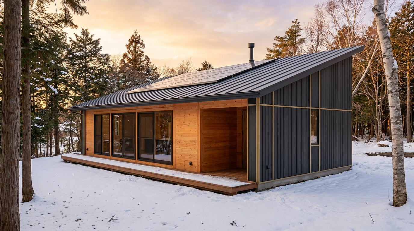 東の小屋 外観 — AI render based on BIM specs