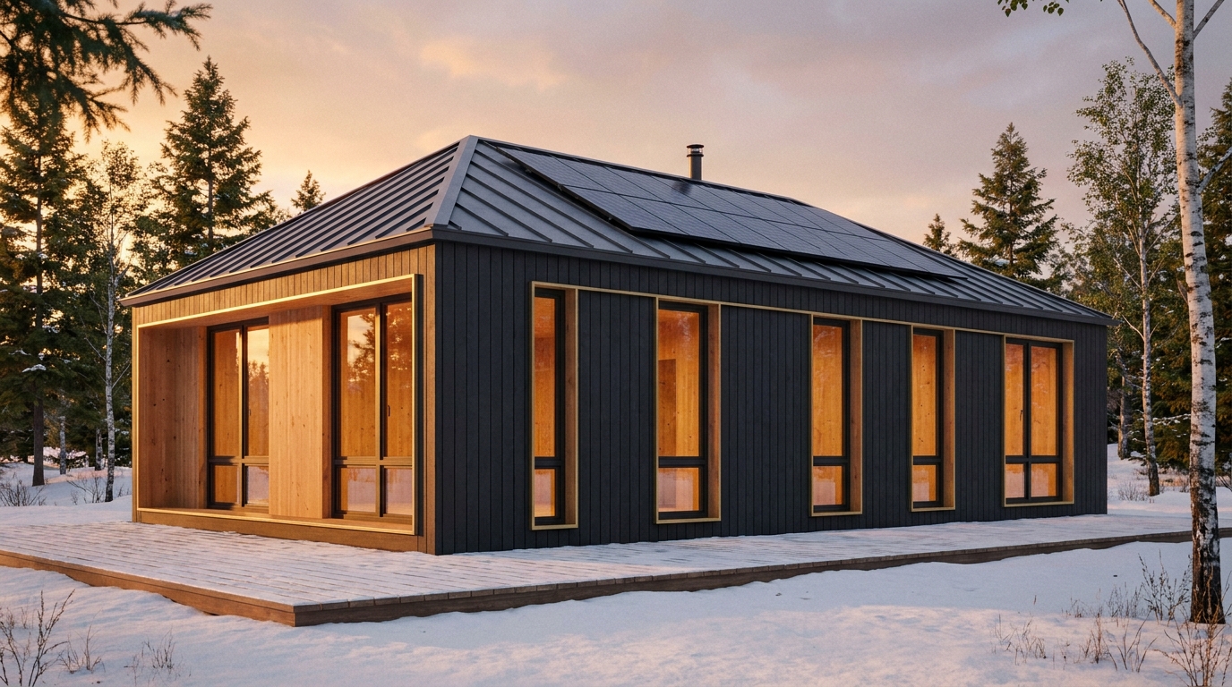 森の小屋 外観 — AI render based on BIM specs