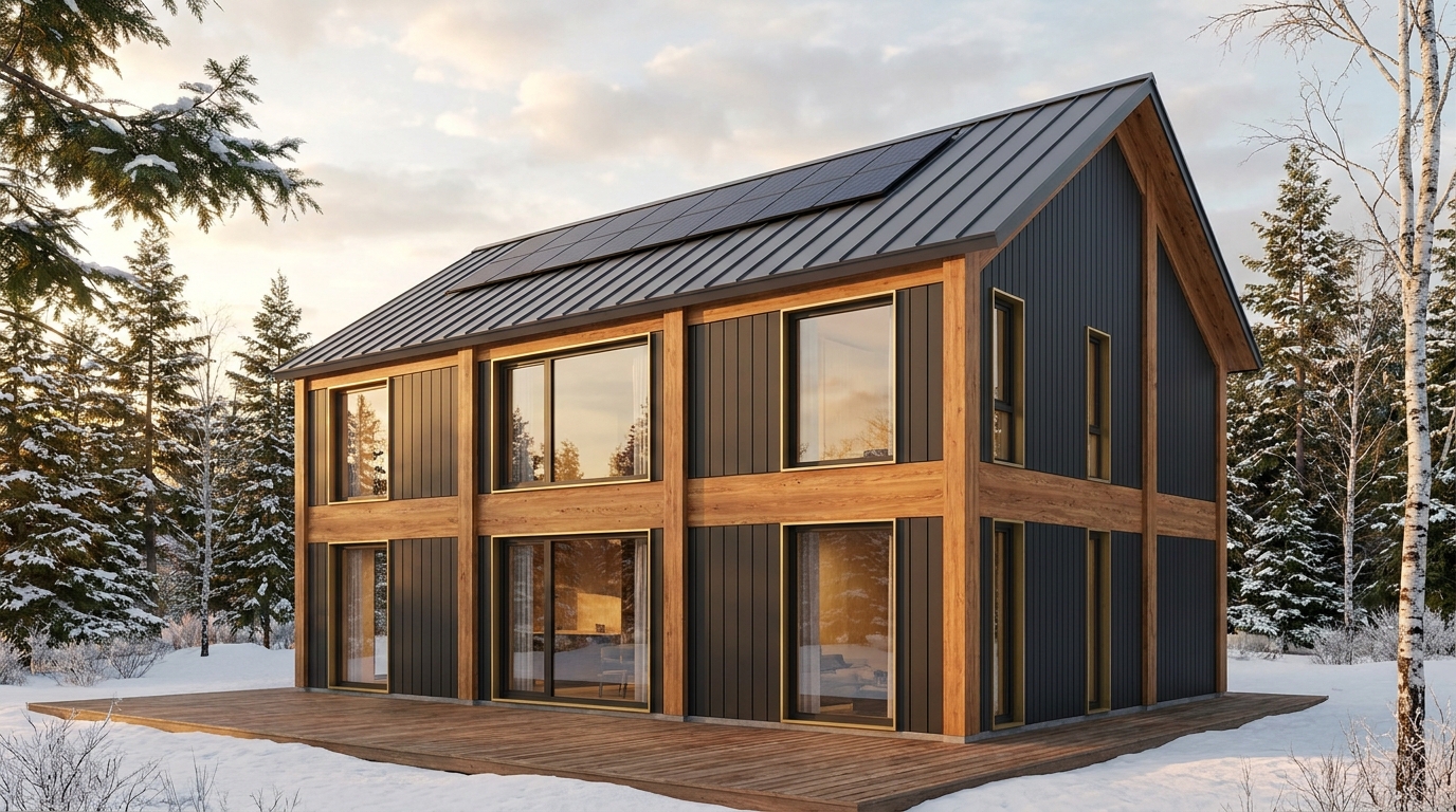 北の里 外観 — AI render based on BIM specs