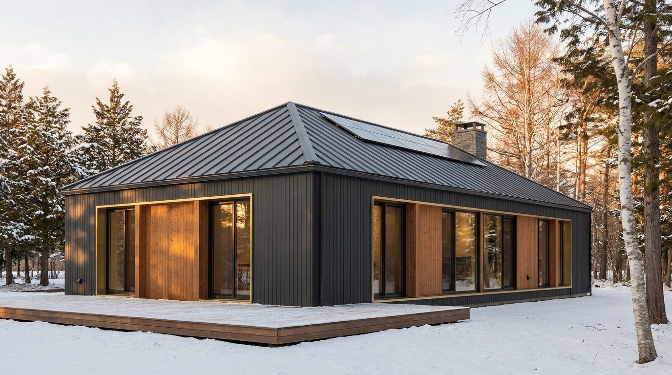 風の小屋 外観 — AI render based on BIM specs