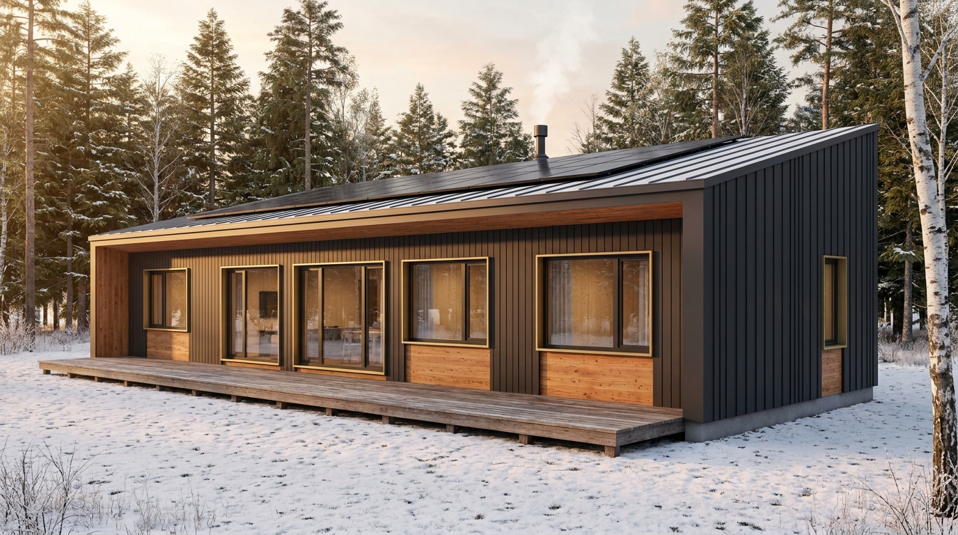雨の庵 外観 — AI render based on BIM specs