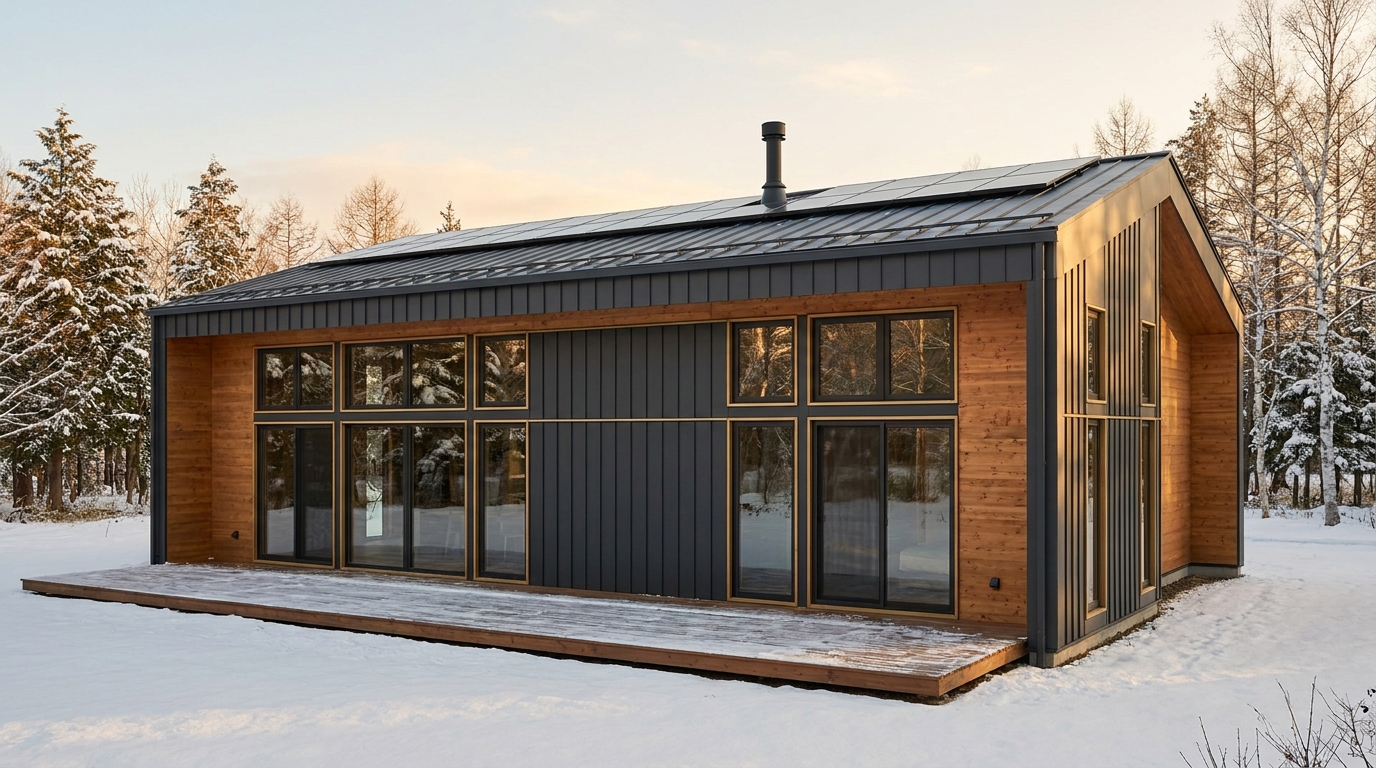 西の小屋 外観 — AI render based on BIM specs