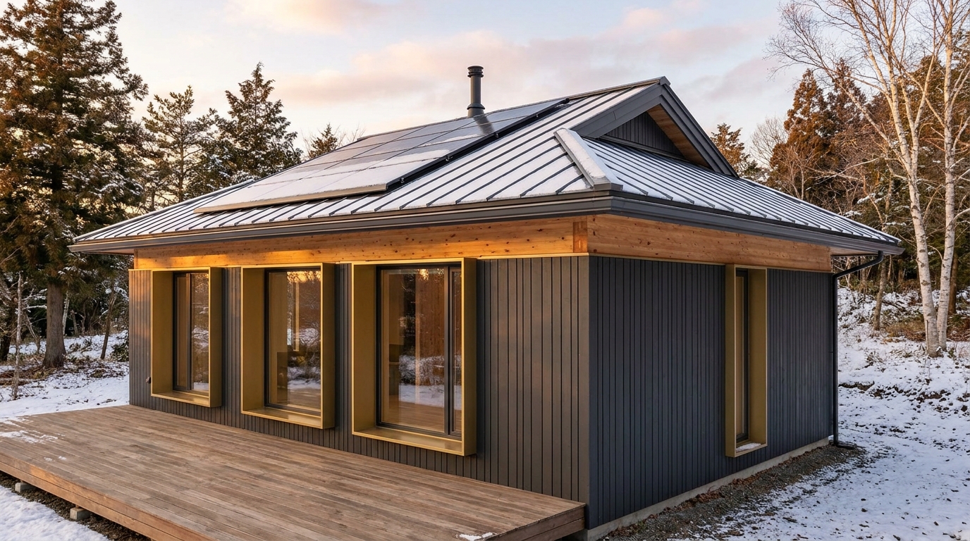 南の庵 外観 — AI render based on BIM specs