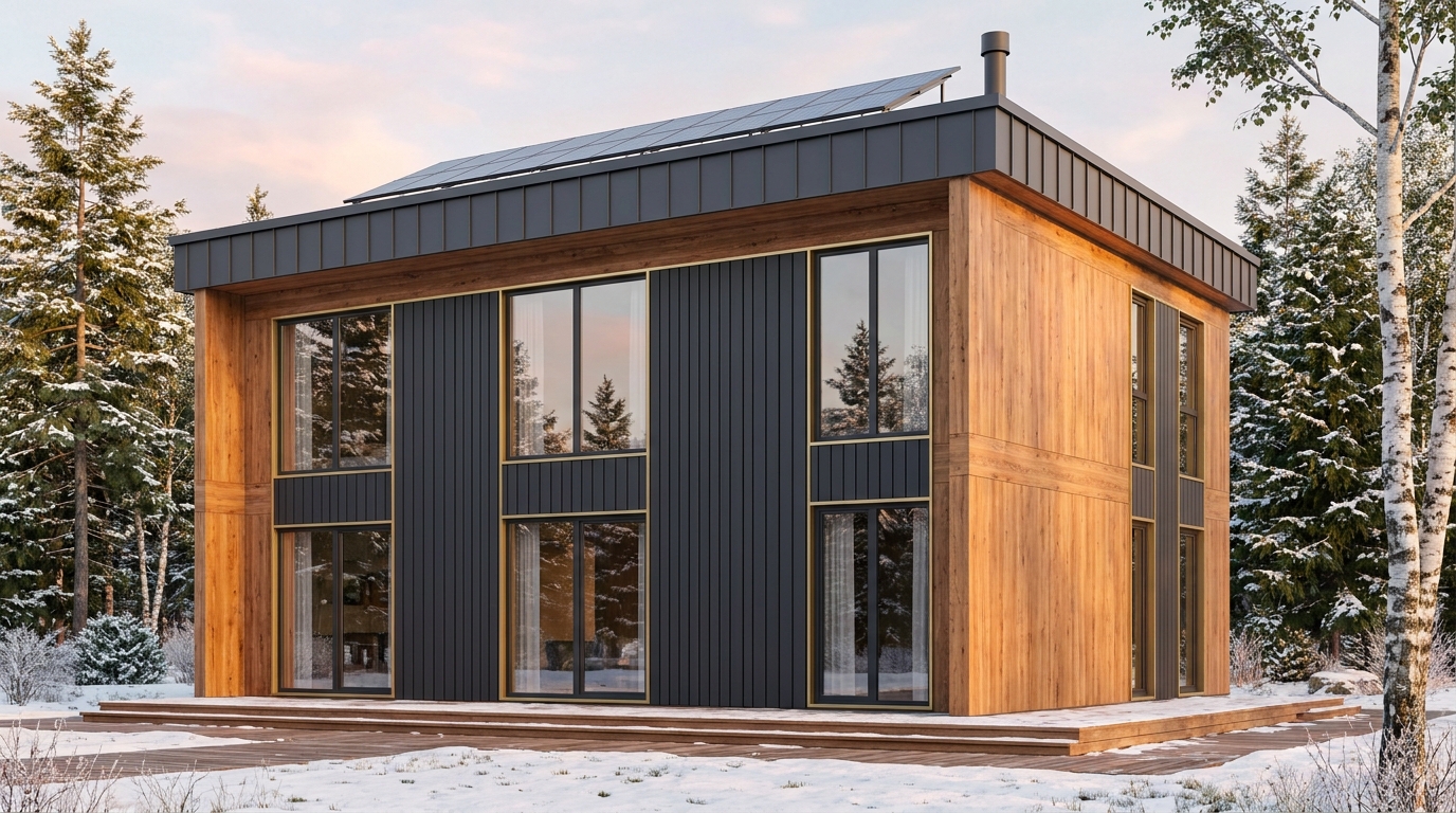 風の小屋 外観 — AI render based on BIM specs