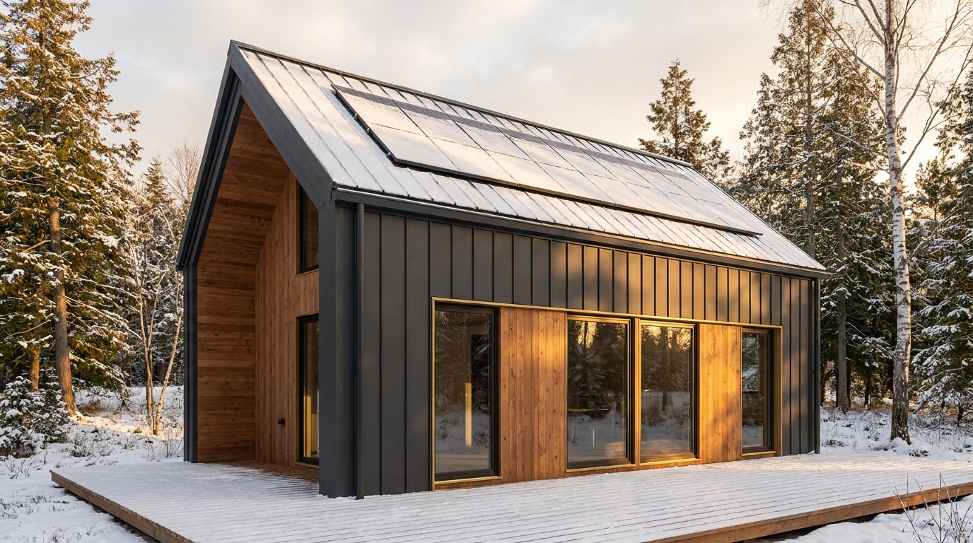 雪の巣 外観 — AI render based on BIM specs