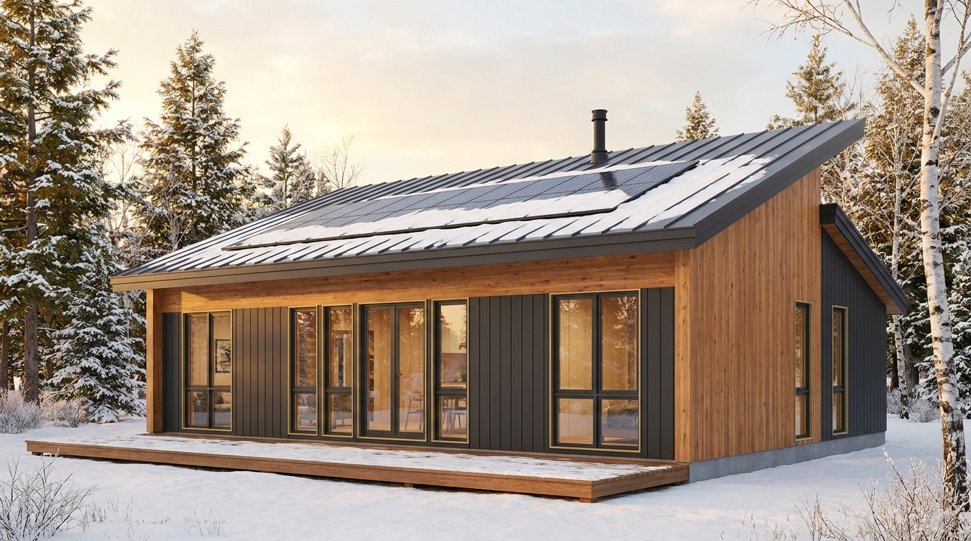 霧の小屋 外観 — AI render based on BIM specs
