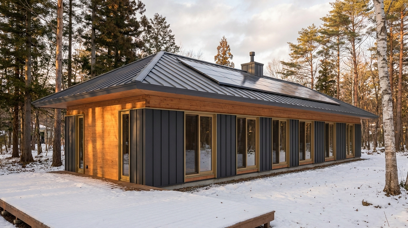 雪の里 外観 — AI render based on BIM specs