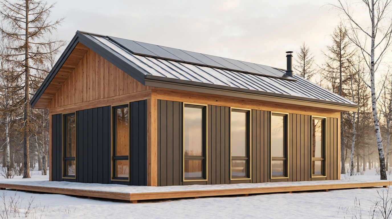 北の庵 外観 — AI render based on BIM specs