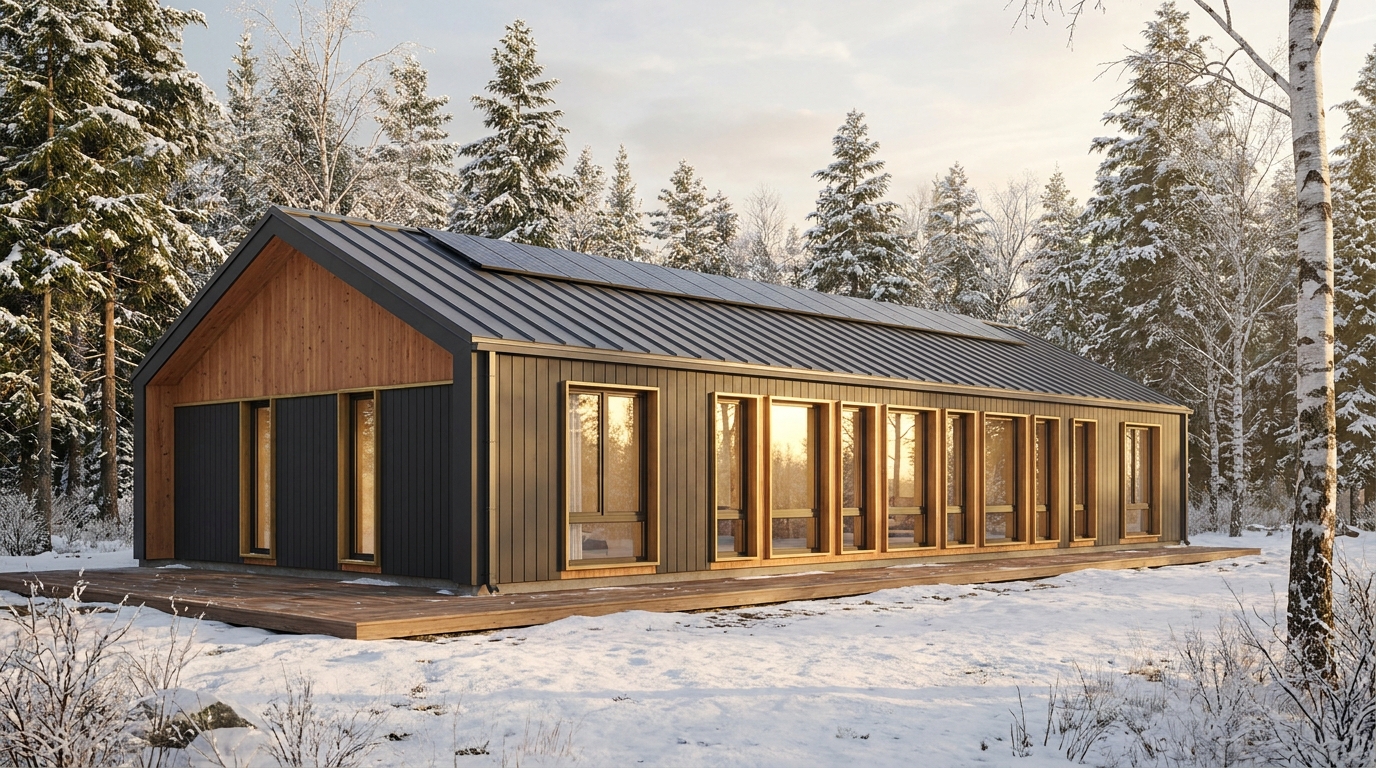 湖の小屋 外観 — AI render based on BIM specs