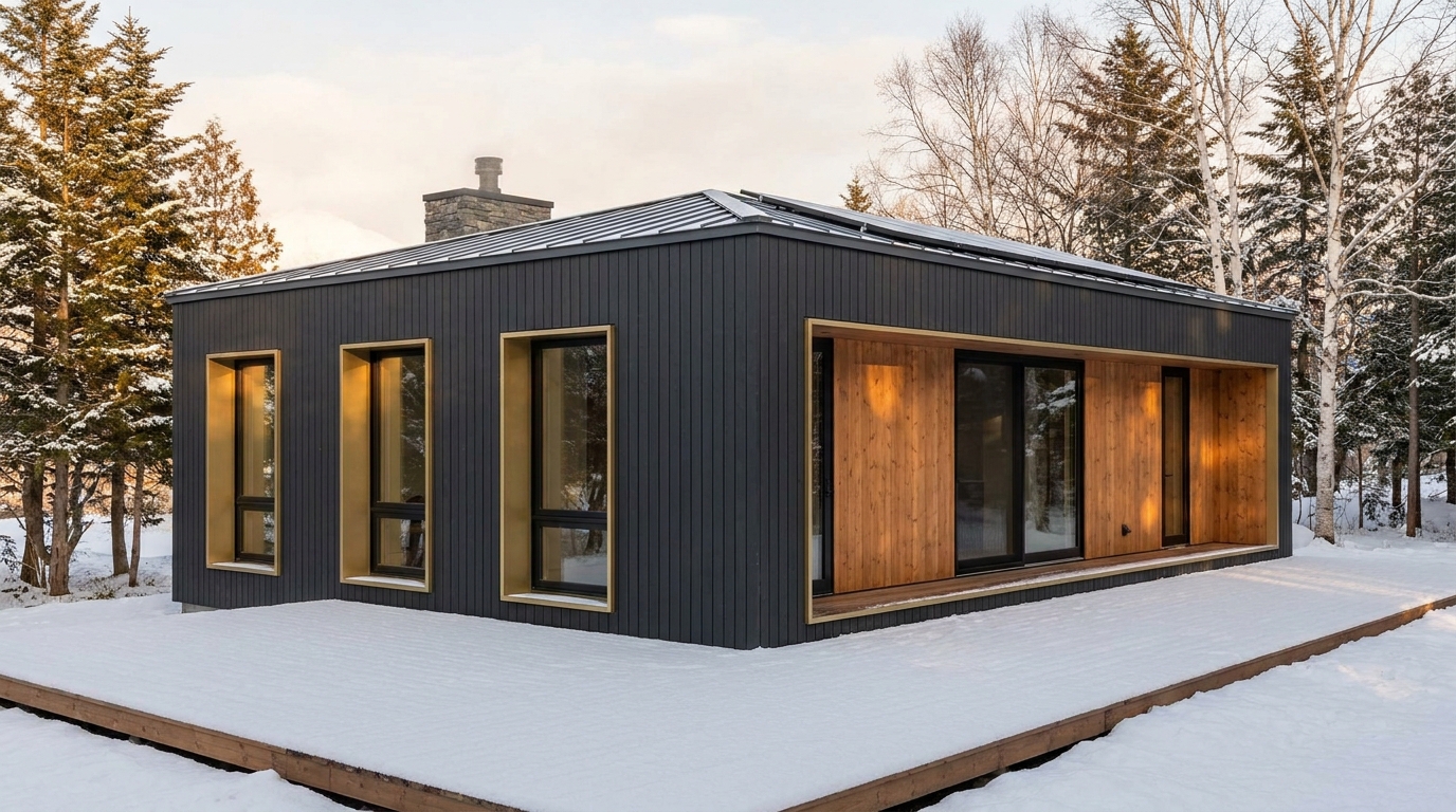 雪の家 外観 — AI render based on BIM specs