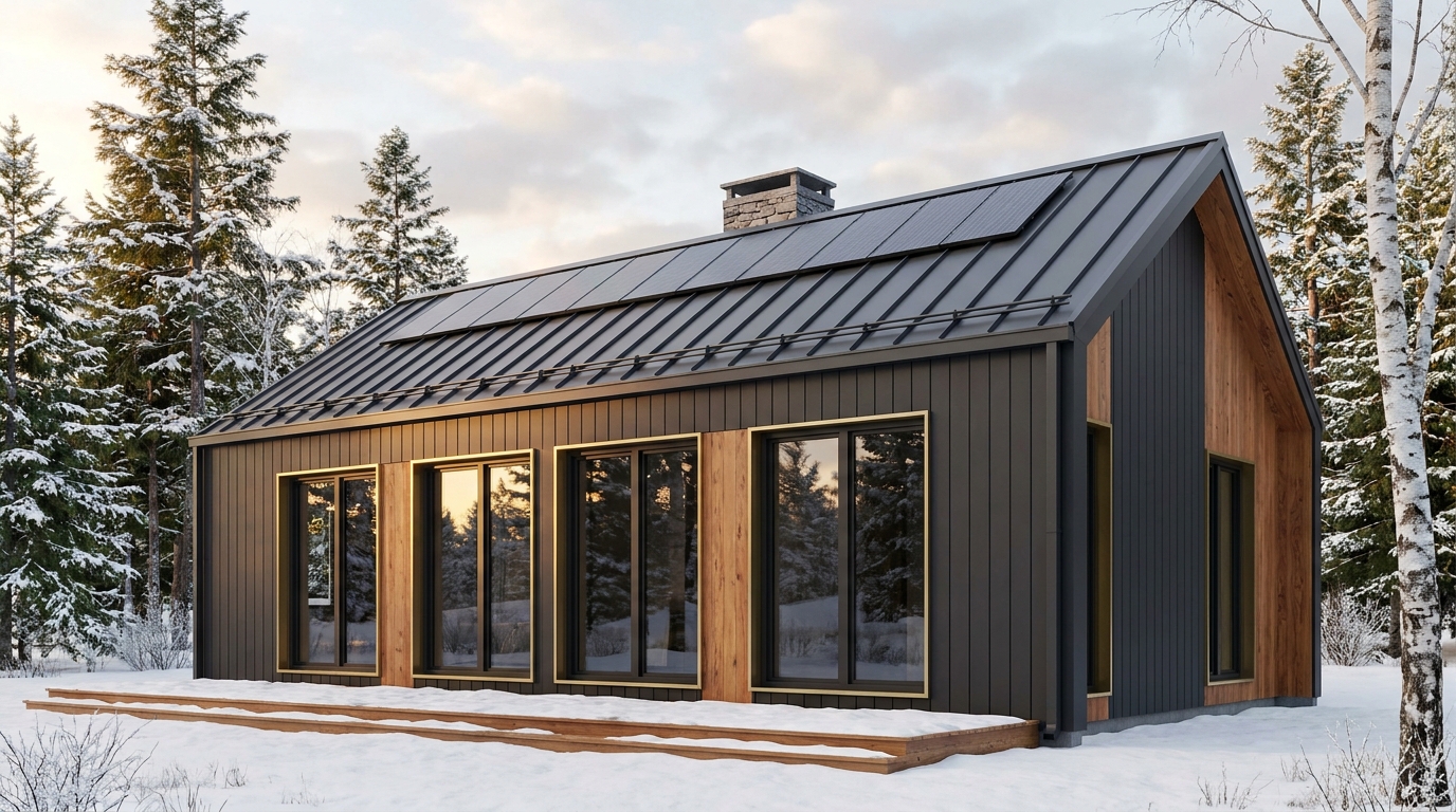 湖の小屋 外観 — AI render based on BIM specs