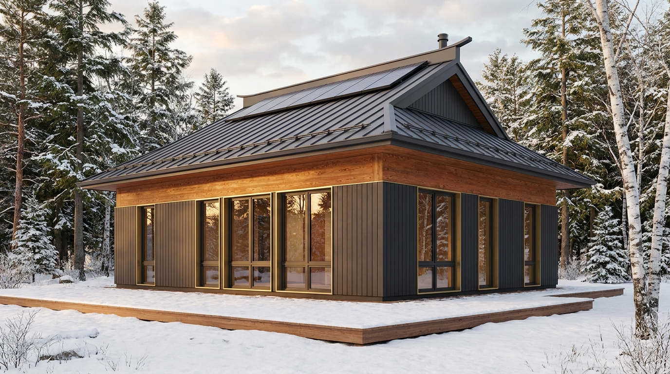 西の庵 外観 — AI render based on BIM specs