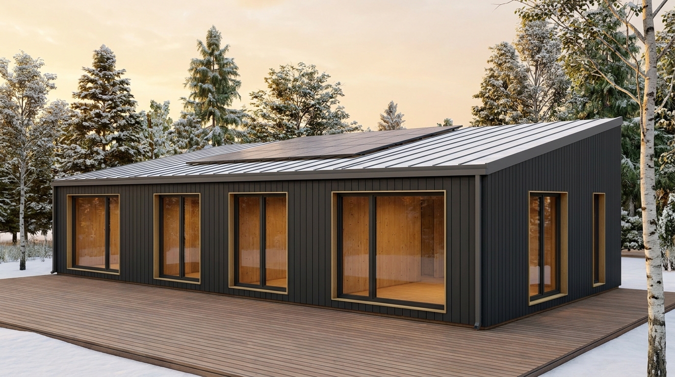 霜の砦 外観 — AI render based on BIM specs
