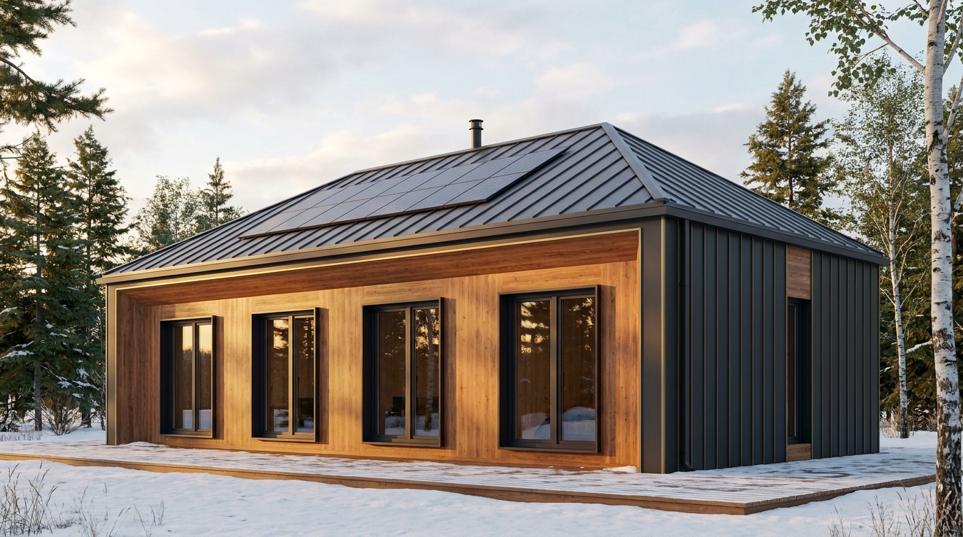 雪の庵 外観 — AI render based on BIM specs