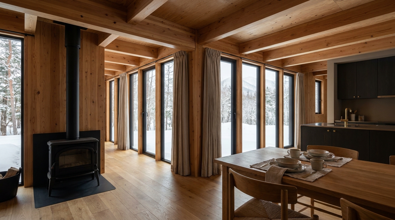 雨の小屋 内観
