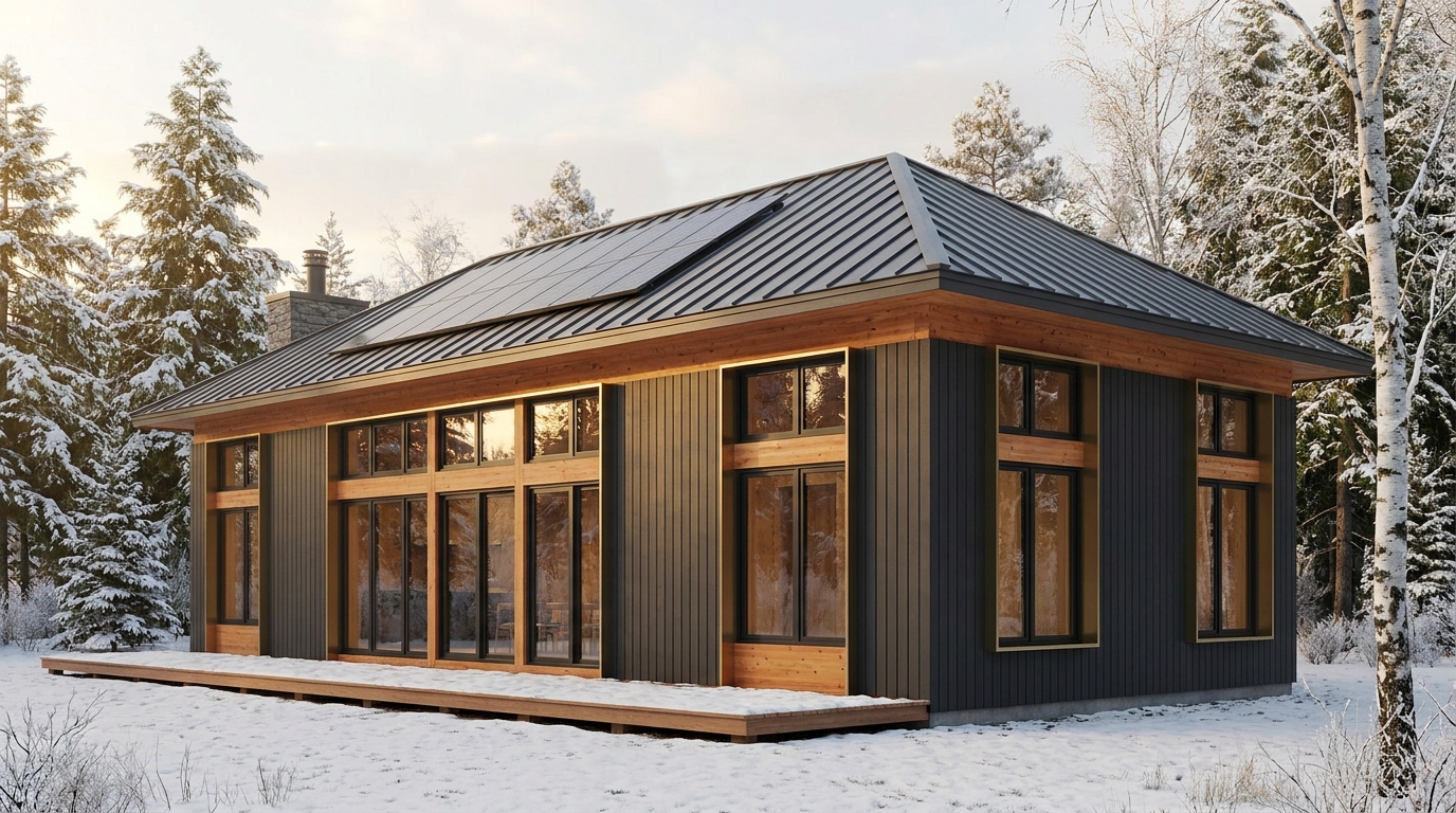 陽の庵 外観 — AI render based on BIM specs