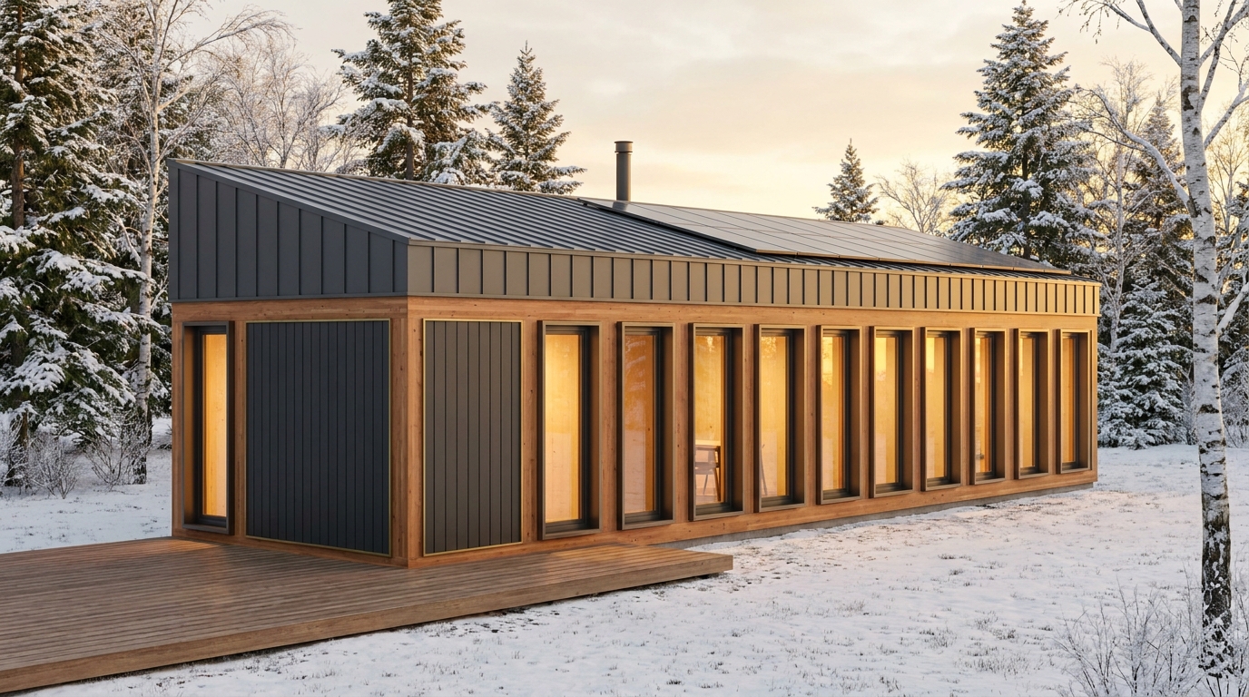 西の小屋 外観 — AI render based on BIM specs