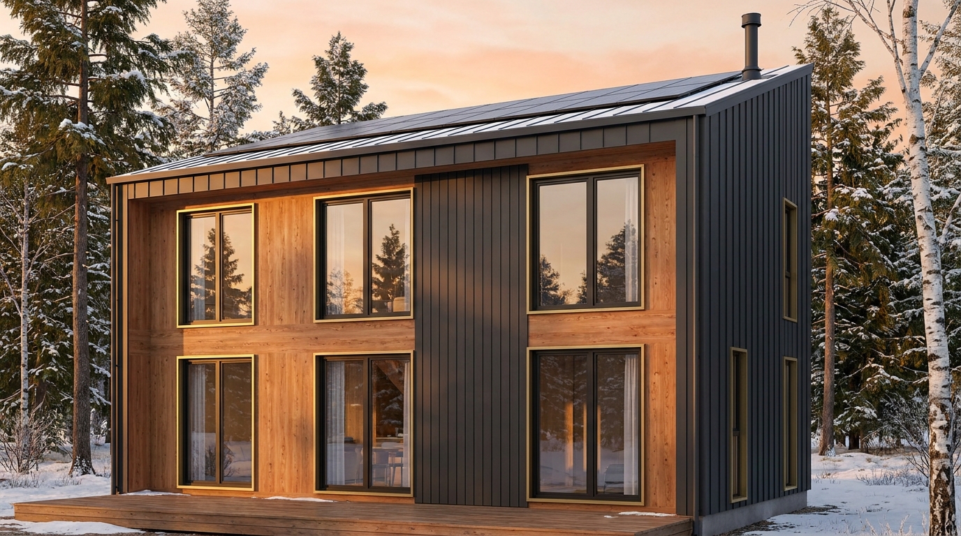 北の砦 外観 — AI render based on BIM specs