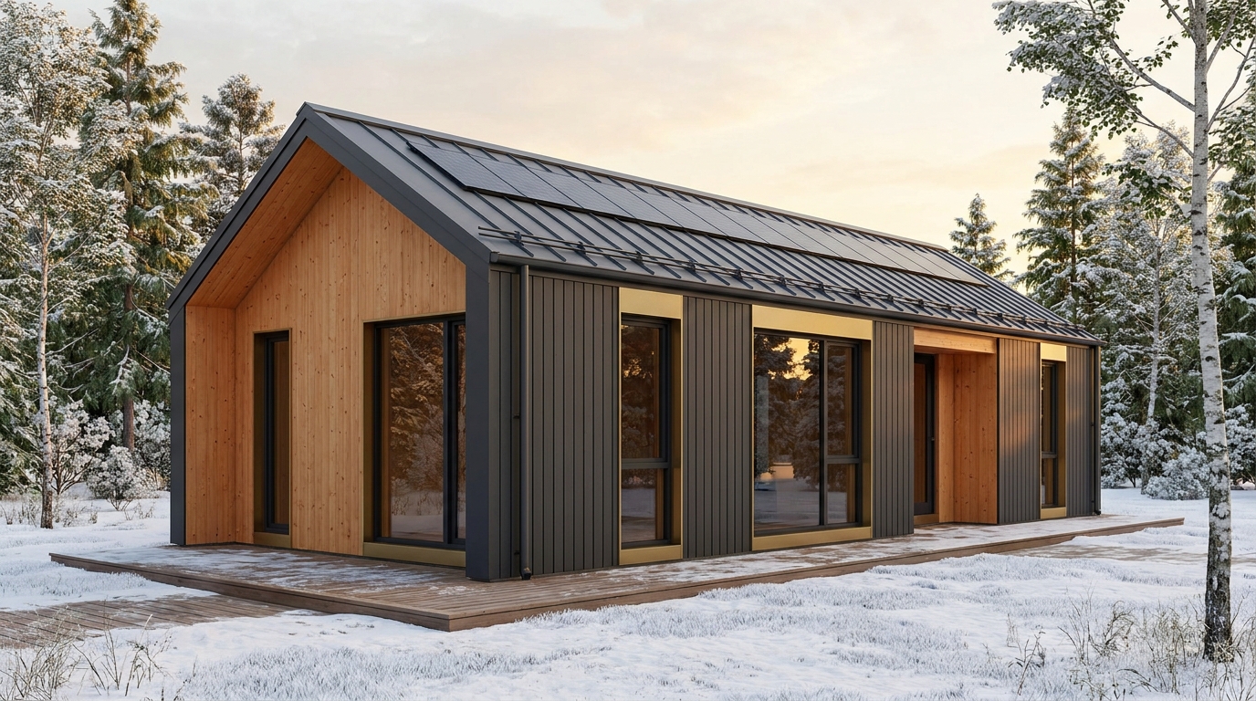 雪の家 外観 — AI render based on BIM specs