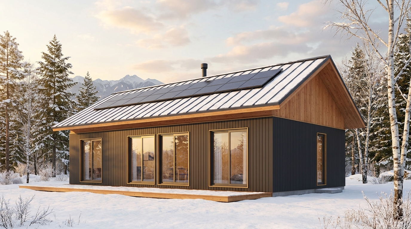 湖の小屋 外観 — AI render based on BIM specs