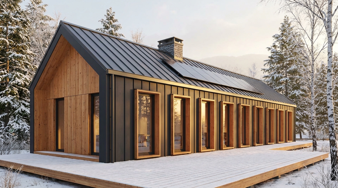 雪の砦 外観 — AI render based on BIM specs