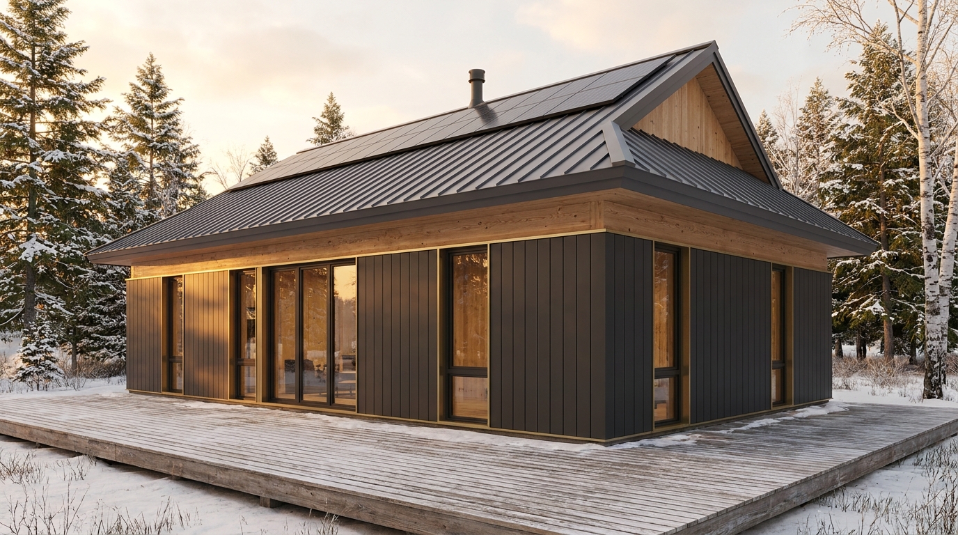 東の小屋 外観 — AI render based on BIM specs