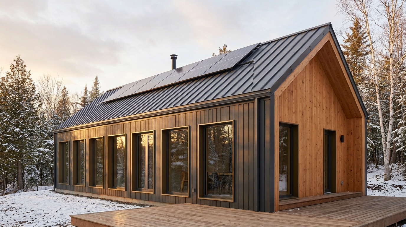 風の小屋 外観 — AI render based on BIM specs