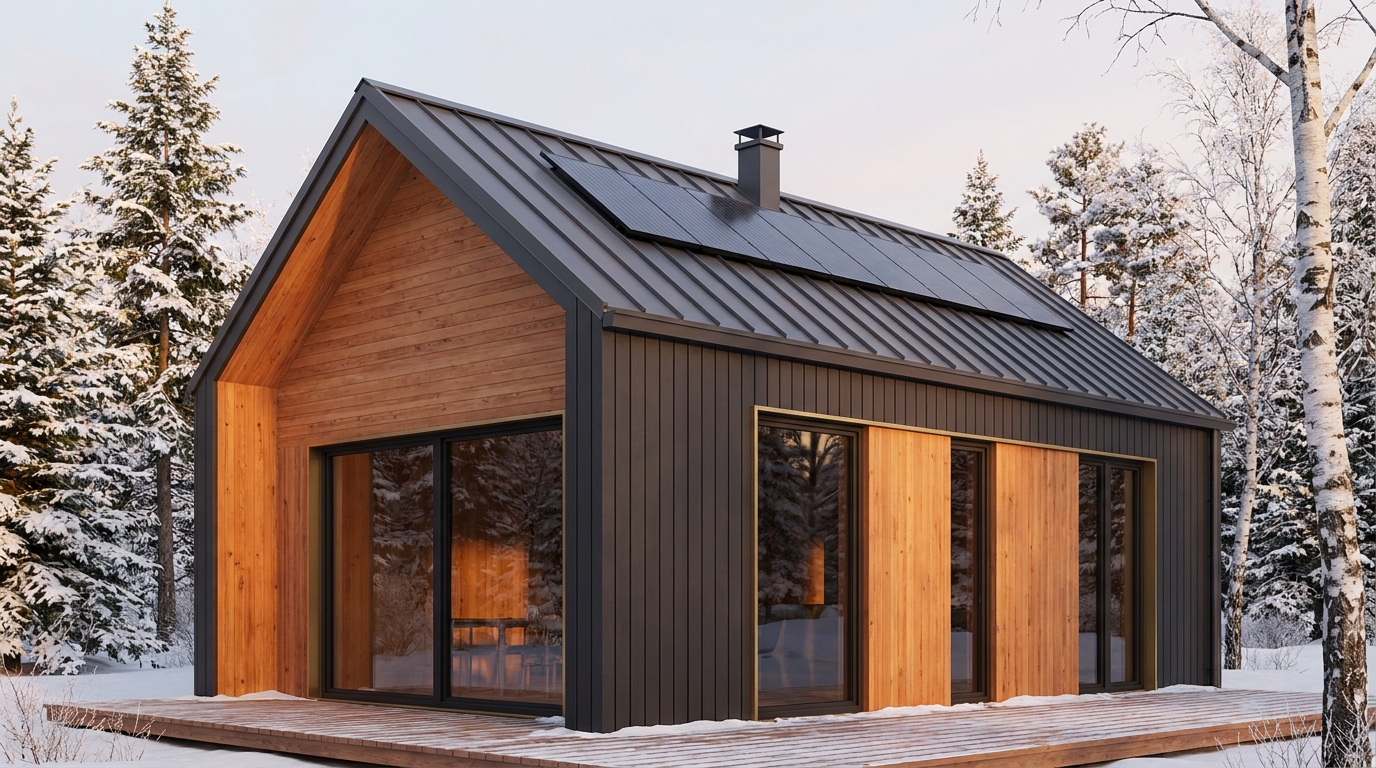 東の小屋 外観 — AI render based on BIM specs