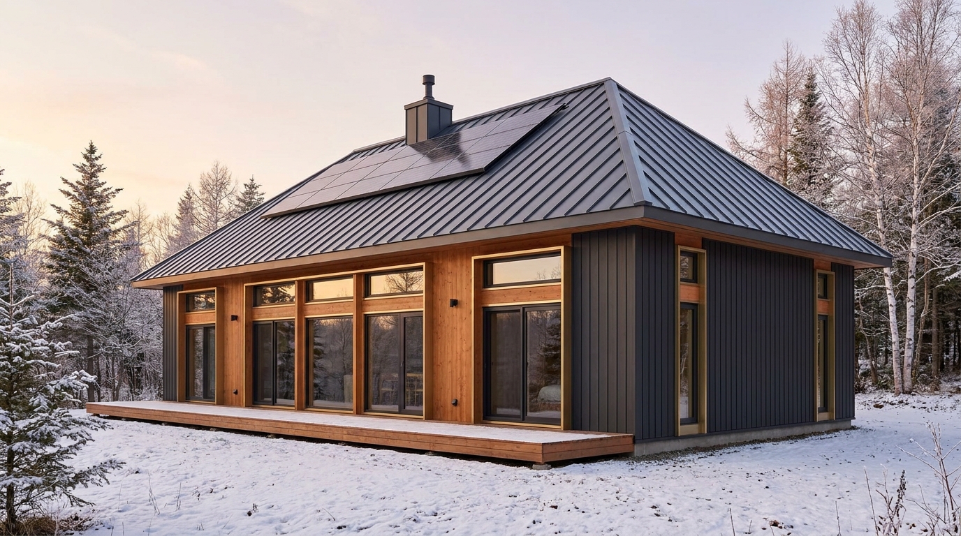 雪の庵 外観 — AI render based on BIM specs