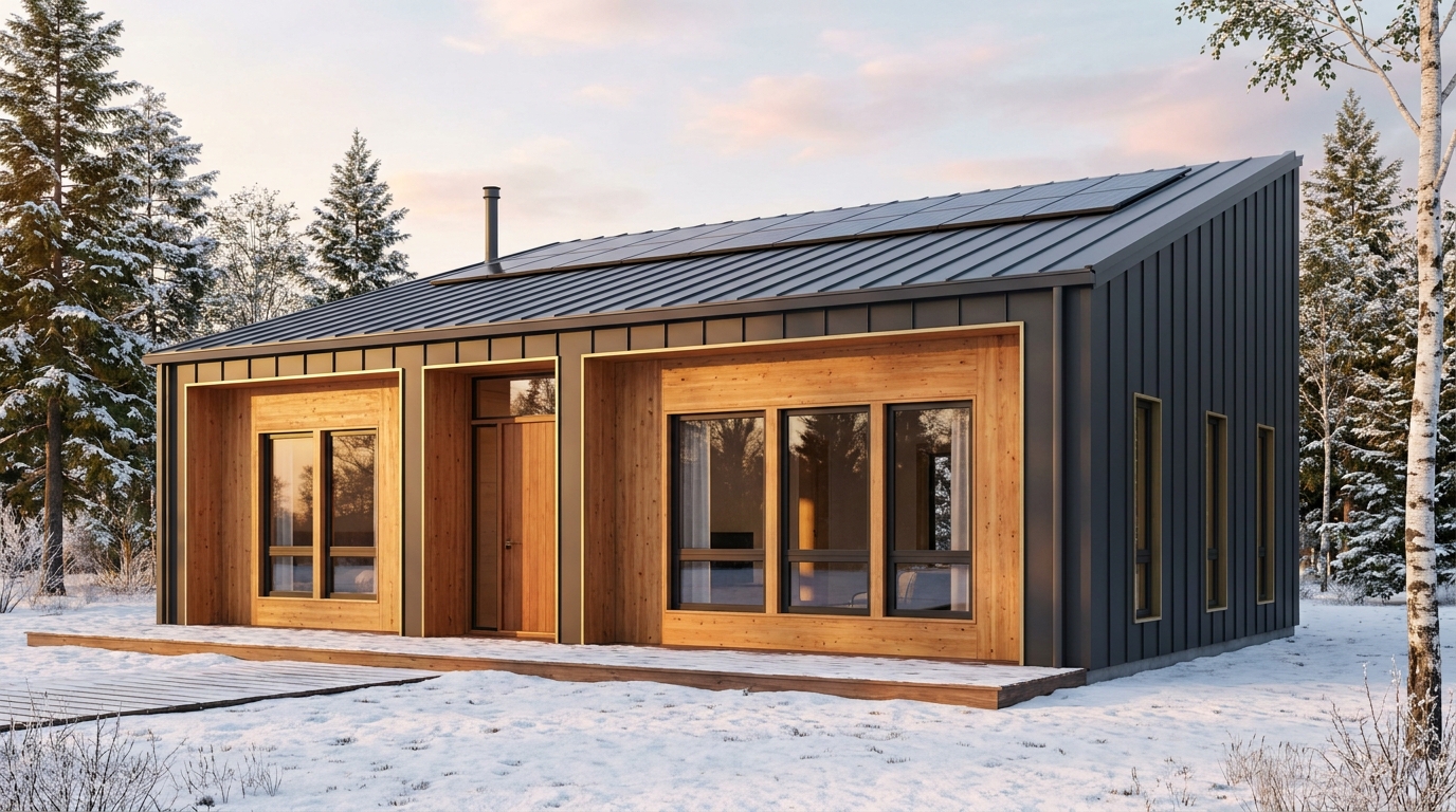 森の小屋 外観 — AI render based on BIM specs